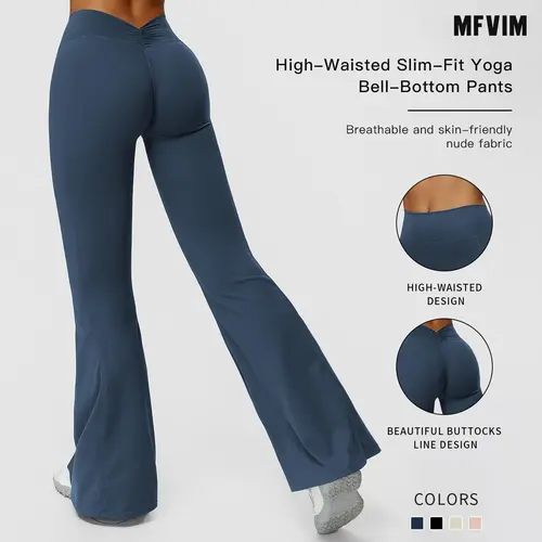 Women's Solid Flared Leggings, High-Waisted Tummy Control Yoga Pants in Breathable Nylon Spandex Fabric