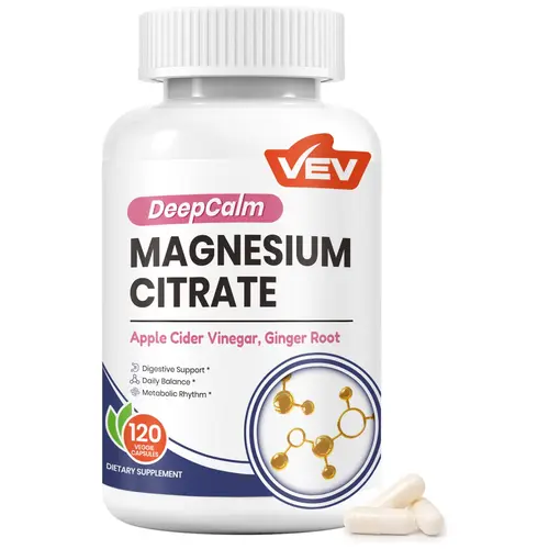 VEV Magnesium Citrate Capsules – Citrate with Apple Cider Vinegar & Ginger for Gentle Digestive Support & Muscle Function – 120 Vegan Capsules
