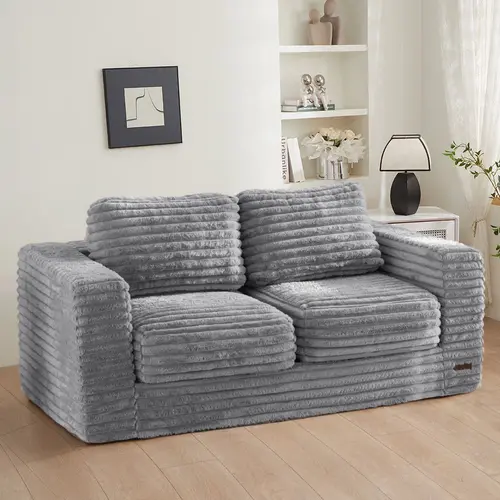 MAXYOYO 2-Seat Upholstered Beanbag Chair - Furniture with Pillows, Armrests for Adults, Apartment & Bedroom & Sofas Living Room Fluffy Floor Loveseat Couch