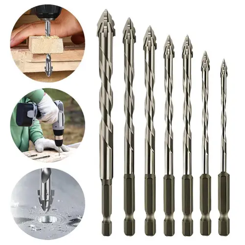 7-Count Multi-Size Masonry Drill Bit Set, Industrial Carbide Tips Ceramic Drill Bits with Sawtooth Eccentric Design for Power Tools, Ideal for Drilling Tiles, Glass, Concrete, Metal/Plastic