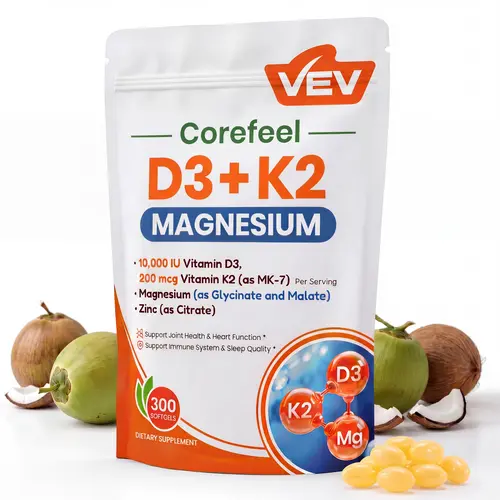 VEV Vitamin D3 K2 10,000 IU Magnesium Supplement – with Vitamin D and K (MK-7), Magnesium Glycinate & Malate, Zinc Citrate – 300 Softgels for Energy, Bone & Muscle Support