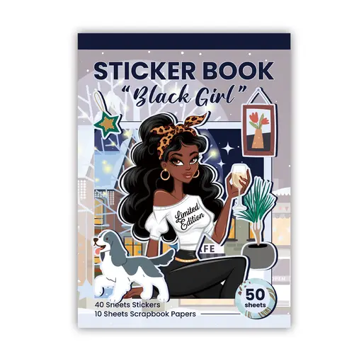 Melanin Black Girl Sticker Book - 50 Sheets, 480 Pcs Stickers, 22×15 cm Per Sheet, Hand-Drawn Afro-Aesthetic Reusable Waterproof Modern Premium Craft Paper for Journals, Scrapbooking