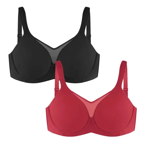 HSIA Women's Plus-Size Underwire Floral Print Bra 2-Pack - Fabric, Seamless, Mesh, Everyday Fit, Cool Cardi Comfort, Smoothing, No Padding, Wide Strap, Full Coverage, Unlined Minimizer T-Shirt Bra