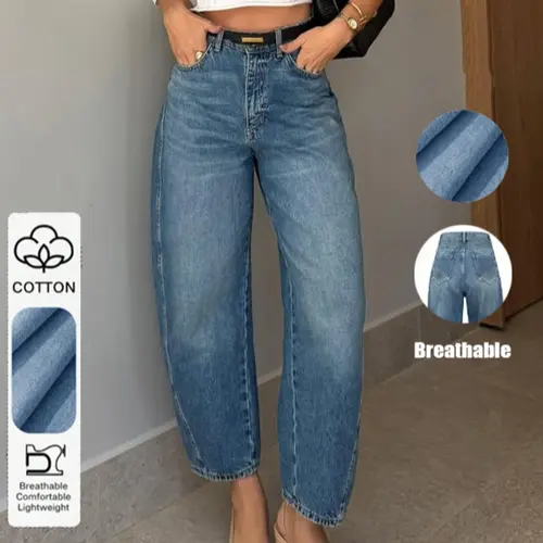 Elegant Casual High-Waisted Straight Leg Jeans, Comfortable Fit, All-Season Wear, Classic Washed Look, Button Fly, Pockets