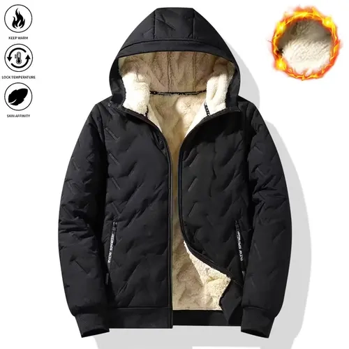 Men's Korean Casual Baggy Fleece-Lined Polyester Winter Jacket - Solid Plain, Hooded, Windproof, Woven, Long-Sleeved, for Outdoor Commuting & Daily Wear