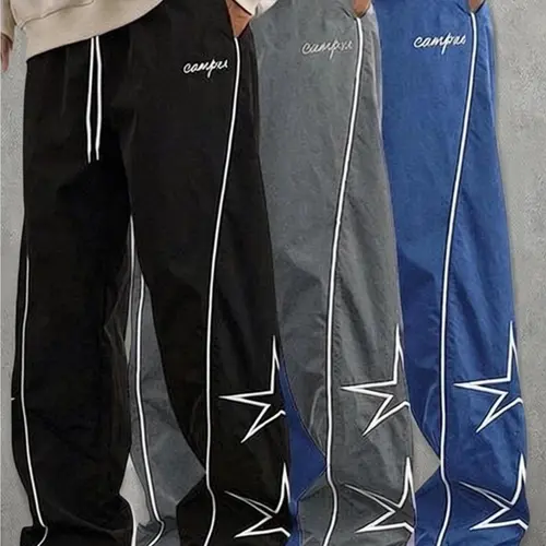 Men's 3-Pack Polyester Baggy Sweatpants, Embroidered Star-Patterned Gym Bottoms, Autumn Casual Streetwear Essentials, Athletic Sporty Chic M Size Pants (Do Not Dry Clean), Men's Baggy Sweatpants, Workout, Mensfashion