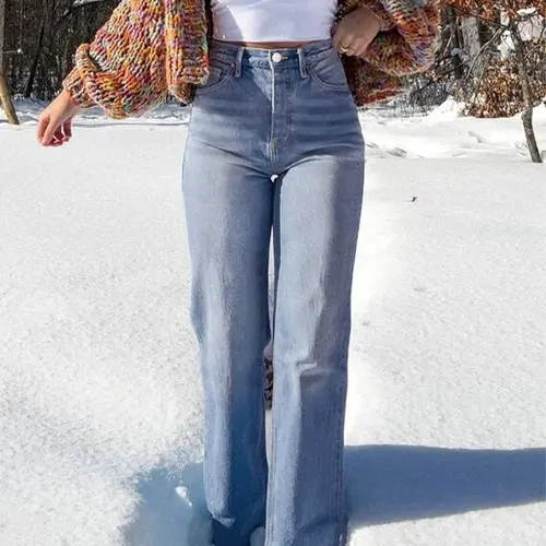 Women's Elastic Washed Casual Light Blue Wide-Leg Jeans, Loose-Fitting All-Season Denim Clothing Jeans for Daily Wear & Dates Pants Bottoms Womenswear