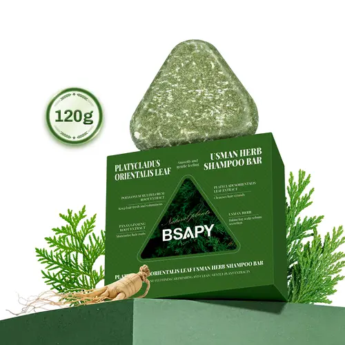 Bsapy Unisex Herbal Anti-Hair Loss Solid DHT Blocker Thickening Shampoo Bar (120g) - Haircare, Polygonum, Ginseng, Tea Tree & Castor Oil Infused, Sulfate-Free Gentle Cleanser for Dry Scalp Nourishment & Root Strength B