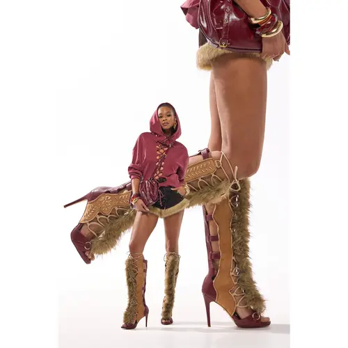 AZALEA WANG SHAINE MULTI GLADIATOR STITCH AND FUR SANDAL