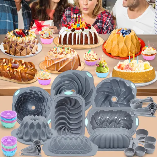 Silicone Wavy Bakeware Set - 66/45/21-Piece Loaf & Hollow Pans, BPA-Free Non-Toxic Heat-Resistant Jelly & Cake Molds, Bread Loaf Solution, Hollow Pan Jelly Tool, Perfect Gift