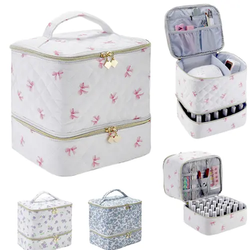 Nail Polish Storage Box Organizer (Holds 30 Bottles), Dual-Layer Nail Polish Holder with Handle, Portable Cosmetic Bags Manicure and Makeup Storage Case for Cosmetics