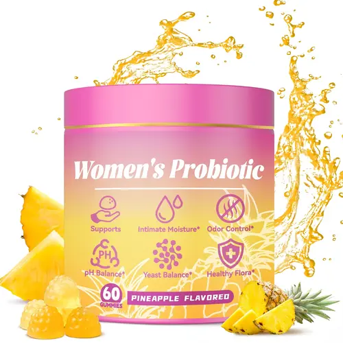 Probiotic Gummies Supplement with Slippery Elm, Vegan, Gluten-Free, Pineapple Flavor