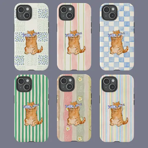 Cute Orange Cat Fish Pastel Pattern UV-Print Smartphone Case - Dual-Layer TPU-Polycarbonate Casing, Shockproof Protector for 4-7.9 In Devices, Sleek Durable Accessory Gift for Her, sohochic Cute Accessories