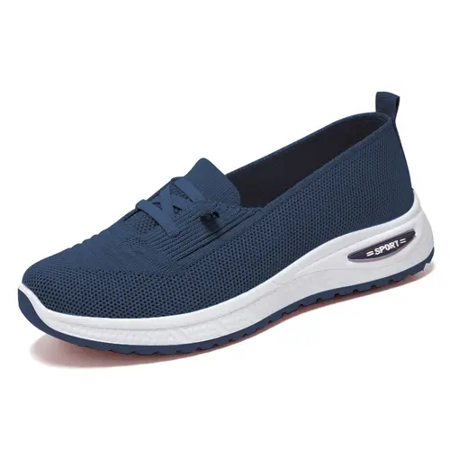 Women's Wide Fit Round Toe Slip-On Flat Sneakers - Trendy Minimalist Breathable Knit Fabric Shoes with PVC Supportive Sole, Soft Chic Versatile Comfortable Leisure Shoes for Daily Use