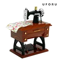 UFORU Vintage Mini Sewing Machine Music Box, Retro Plastic Sewing Machine Decor with Wood Grain Style Base and Floral Fabric Detail, Cute Birthday, Housewarming and Christmas Gift #SummerWins
