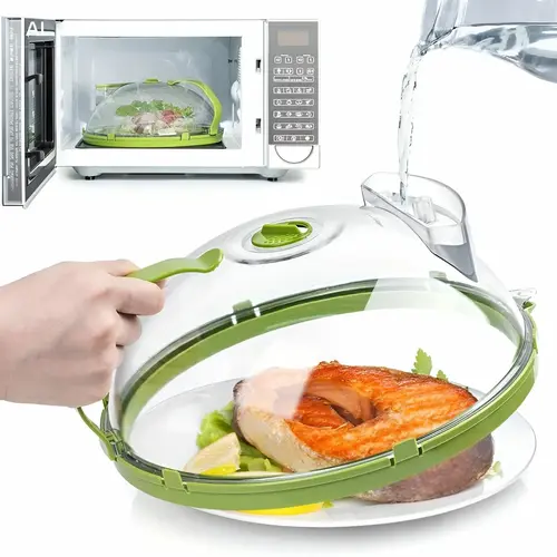 UFORU Microwave Splatter Cover with Water Steamer, 10 inch Clear Microwave Plate Cover Lid for Food, Kitchen Gadgets Accessories for Microwave Oven Kitchenware Utensils