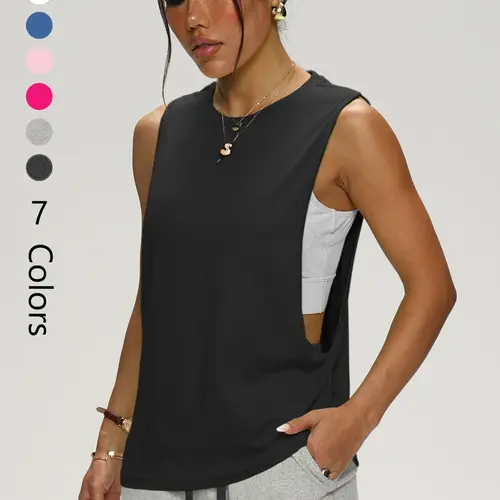 Women's Loose Sleeveless Yoga Tank Top, Sleeveless Sports Wear, Sleeveless Activewear, Casual Fitted Sport Shirt, All Seasons Workout Clothing, Plain Pattern, Comfortable Gym Wear, Yoga Workout Vest, Activewear Clothes
