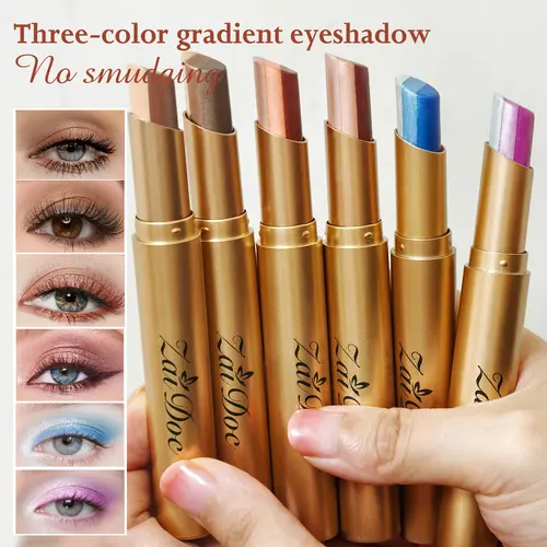 3-in-1 Easy Eyeshadow Stick for Beginners，Smudge-Proof in Seconds, One-Stroke Application，Creamy Shimmer Trio Eyeshadow Stick