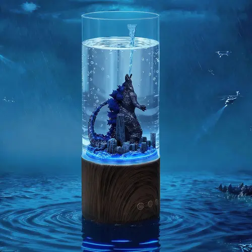 Monster Figure In Glass Cylinder LED Water Lamp, Multi-Color Remote Control Tabletop Night Light, Spooky Halloween Decor Desktop Ornament Gift