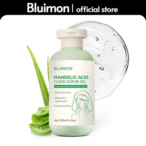 Bluimon Mandelic Acid Facial Scrub Gel - Gentle Exfoliating Cleanser for All Skin Types, Deep Cleansing, Moisturizing, Blackheads Remover, 200ml, Smooth, Flawless, Radiant Skin, Ideal Gift, Soft Skin, Smooth Skin Routine