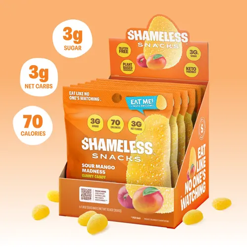 Sour Mango Madness Candies - Keto Gummies, Sour Flavored Candy, Fruity Tangy Chewy Bites, Low Sugar, Low Calorie Vegan Adult Snacks, Low Calorie Snacks