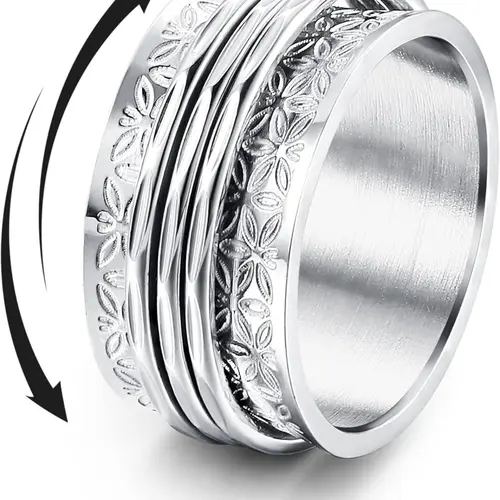 Stainless Steel Spinner Rings Fidget Band Rings Moon Star Flower Butterfly Boho Style Metal Rings Anxiety Relief Jewelry Anxiety Stress Relief Rings for Women Men