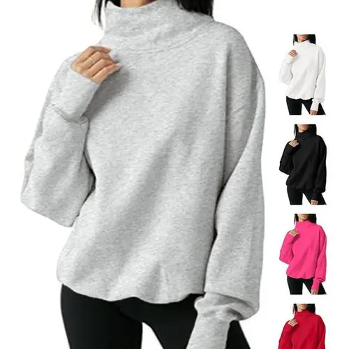 FISOEW Women's Fashion Oversized Turtleneck Cotton Fabric Sweatshirt, Long Sleeve Pullover Casual Basic Hoodie for Fall Outfits; Men's Thermal Compression Workout Tops, Oversized Gym Matching Piece Sports Tops, Sweatshirts For Women, Multiple Colors