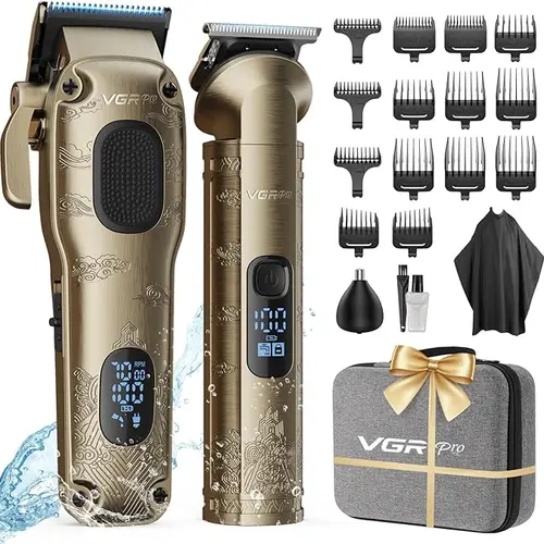 VGR Professional Men's Cordless Hair Clippers & Trimmers Set - Barber Equipment, Multifunctional Hair Trimmer, Cordless Beard Trimming, Battery Operated Tool, Beard Shaping Tool with Package Box, Battery Operated Hair Trimmers & Clippers