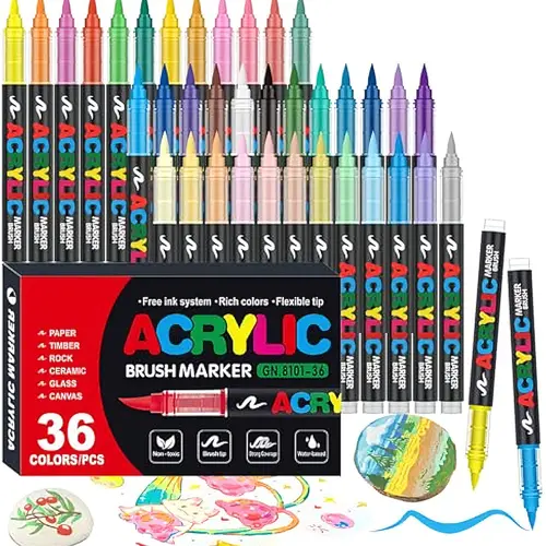 Acrylic Paint Markers, Waterproof Flexible Tip Acrylic Markers, Premium Paint Pens for Various Surfaces, Fabric Decorating Kits Premium Water-Based Acrylic Paint Markers for Coloring, Art Supplies, Coloring Supplies, Exquisite Gifts, party beach cabana