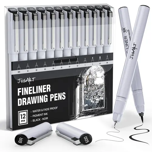 [JusArt] Fineliner Pens, 12/8/6 Pcs, 0.25mm Ultra Fine Point Pens, No Bleed, Waterproof Black Pigment Ink Pens for Artists Beginners, Illustration, Writing, Journaling, Crafters, Technical Drawing pens summerwins,back to school,back to school shopping