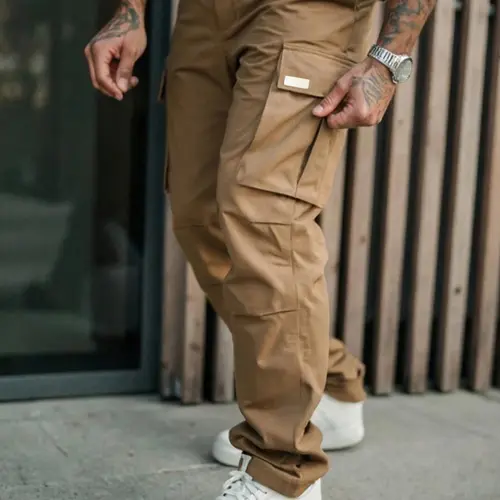 Men's Loose-Fitting Work Pants, All Purpose Pants, Classic Solid Pants, Pocket, Wrinkled Design, Perfect for Outdoor Activities and Daily Wear, All Seasons Fitted Style