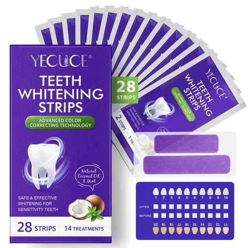 Yecuce Teeth Stickers Box of 28, Whitening Teeth Strips, Tooth Care, Teeth, Enamel Health, Gentle, Suitable for Sensitive Teeth, Non-Slip Dry Application, Teeth Brightener, Teeth Brightening, Teeth Whitener