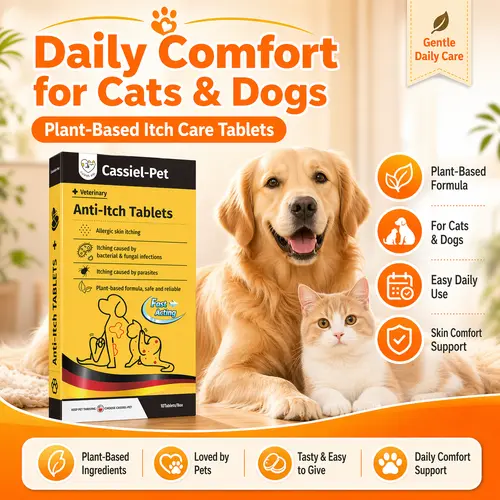 Cassiel Pet Pet Skin Comfort Chews for Dogs & Cats,Sensitive Skin Care Chewing Tablets,Daily Skin Health,Seasonal Skin Care,Coat & Skin Wellness,10 Chews