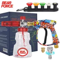 BEAR FORCE High Pressure Washer Foam Cannon Kit 3000PSI, FOR PRESSURE WASHER, Spray Gun Power Washer Short Handheld with M22 Inlet-14mm & Foam Cannon 1L with 5 Tips & 3/8'' Quick Connector, Snow Foam Lance, Car Washing, Not for Garden Hose Foam Sprayer to
