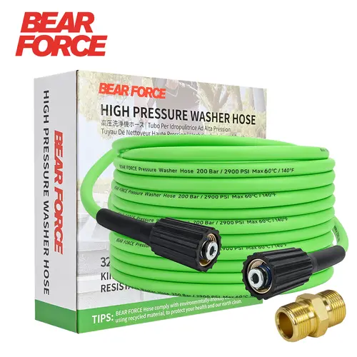 BEAR FORCE Super Flexible Pressure Washer Hose M22 Brass Fitting 32ft 1/4" * 2900PSI, Kink BEAR FORCE Resistant Extension Hose, Durable Hose, Power Washer Hose Replacement for Ryobi, Troy Bilt, Greenworks, CRAFTSMAN Most Brand Power Washer toolupgrade