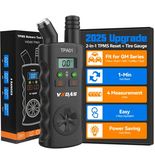 [For GM Vehicles]VXDAS TPA01 TPMS Relearn Tool Plus for Select GM Vehicles, 315/433MHz TPMS Sensor Activation Tool with Digital Tire Pressure Gauge, 9V Battery Required, Not a Sensor Programmer,Home DIY Car Accessories