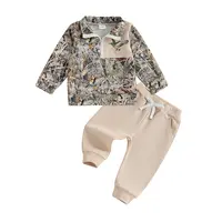 Babamoon Toddler Baby Boy Fall Hunting Outfits Half Zip Long Sleeve Animal Mallard Duck Print Pullover Tops Camouflage Pants 2Pcs Wild Clothes Set