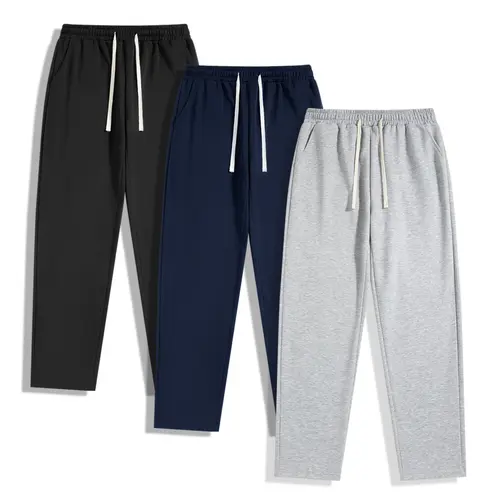 Men's 3-Piece Solid Color Drawstring Pants - Gray, Simple, Drape, Polyester Clothing, All-Season, Comfortable Loose, Fashionable Casual Versatile, Street Style, Composite Soft Fabric, Motocross-Ready, Large Size, Fall Outfits, Menswear Trouser (Size S)