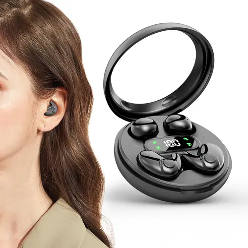 MSHUKCOE Mini Invisible Bluetooth Earbuds 5.4, 10h Playtime, LED Display, Long Battery, Stereo Sound, IPX5 Waterproof, USB Chargeable, Portable Headphones for Side Sleepers