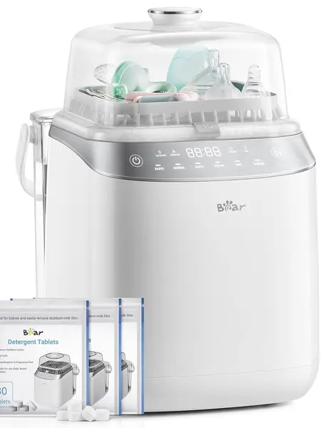 Bear Bottle Washer Pro, Baby Bottle Washer and Sterilizer and Dryer - All in One Machine for Bottles, Pump Parts & Baby Essentials with 90 Detergent Tablets - Effortless, Time-Saving
