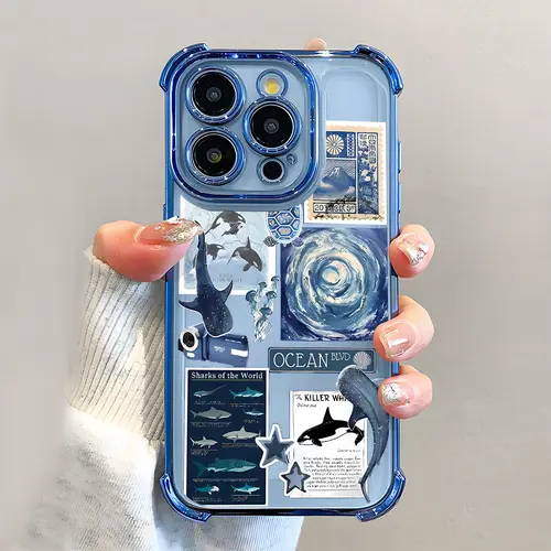 Whale Pattern Smartphone Case - Electroplated, Airbag Shockproof, Slim Soft TPU Casing for iPhone X/11/12/13/14/15/16/17 Pro Max Plus Air, Durable Phone Accessories for Girls with Device Protection (sohochic)