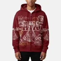 Sopula Studio Men's Zip Up Graphic Hoodie - Saints Stamp Collage, Vitruvian Man Vintage Art, Casual Fall Streetwear Tops, Mensfashion Clothing