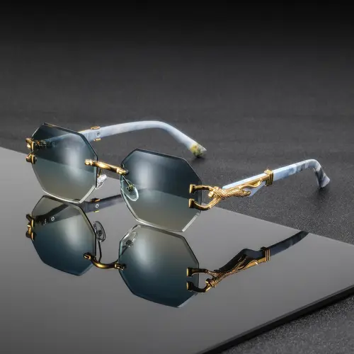 Unisex Metal Polygon Frameless Vintage Style Glasses, Casual Fashion Eyewear for Street Photography Parties Afternoon Tea, Stylish Glasses