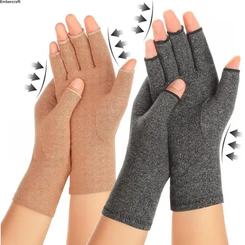 Embercraft 2 Pairs Adults' Fingerless Compression Gloves with Thumb Sleeves - Moisture Wicking, Breathable Fabric, Arthritis Pain Relief, Carpal Tunnel Support, Prop 65 Safe for Typing, Cooking, Two Pairs