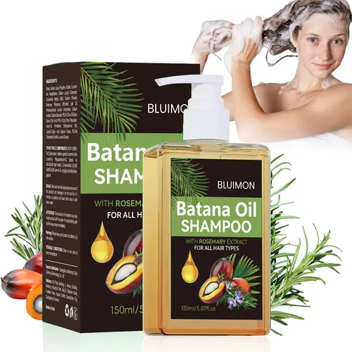 Bluimon Batana Oil Haircare Shampoo with Rosemary Extract - For All Hair Types, Silky & Fluffy Results - Nourish Repair Volumize, Hydrate, Tame Frizz - 150ml Cleansing Formula,back to school