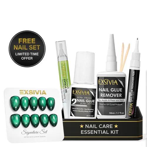 Exsivia Nail Care Essential Kit - Bundle With Nail Glue, Nail Glue Remover, Cuticle oil & Nail Glue Remover