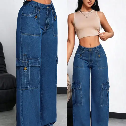 Women's Stretchy Multi-Pocket Jeans Pants, Womenswear, Fitted Straight Leg Denim Jeans, Casual Street Style, Streetwear, All Seasons, Elegant Design, Fashion, Everyday, Basic, Trouser