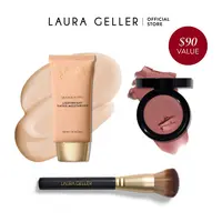 Laura Geller Fresh & Hydrated Face Essentials 3 PC Set Quench-n-Tint Hydrating Tinted Moisturizer Wonder Balm The Wonder Brush