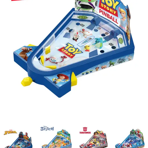 World Tech Toys Mini Tabletop Pinball Toy – Spidey and His Amazing Friends, Spider-Man (Marvel), Toy Story, Stitch & Transformers – Interactive Kids Game with Working Paddles & Launcher Table Games