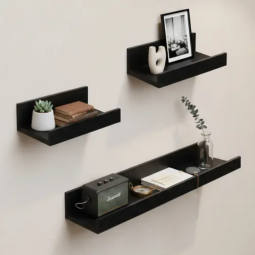 Spaco Black 23.6in Maple Corner Hangable Floating Shelves Set - 3 Shelves, Invisible Brackets, Wall-Mount Design, Elegant Durable Multifunctional Home Decor Organizer for Blank Wall, Bedroom, Kitchen, Decorating